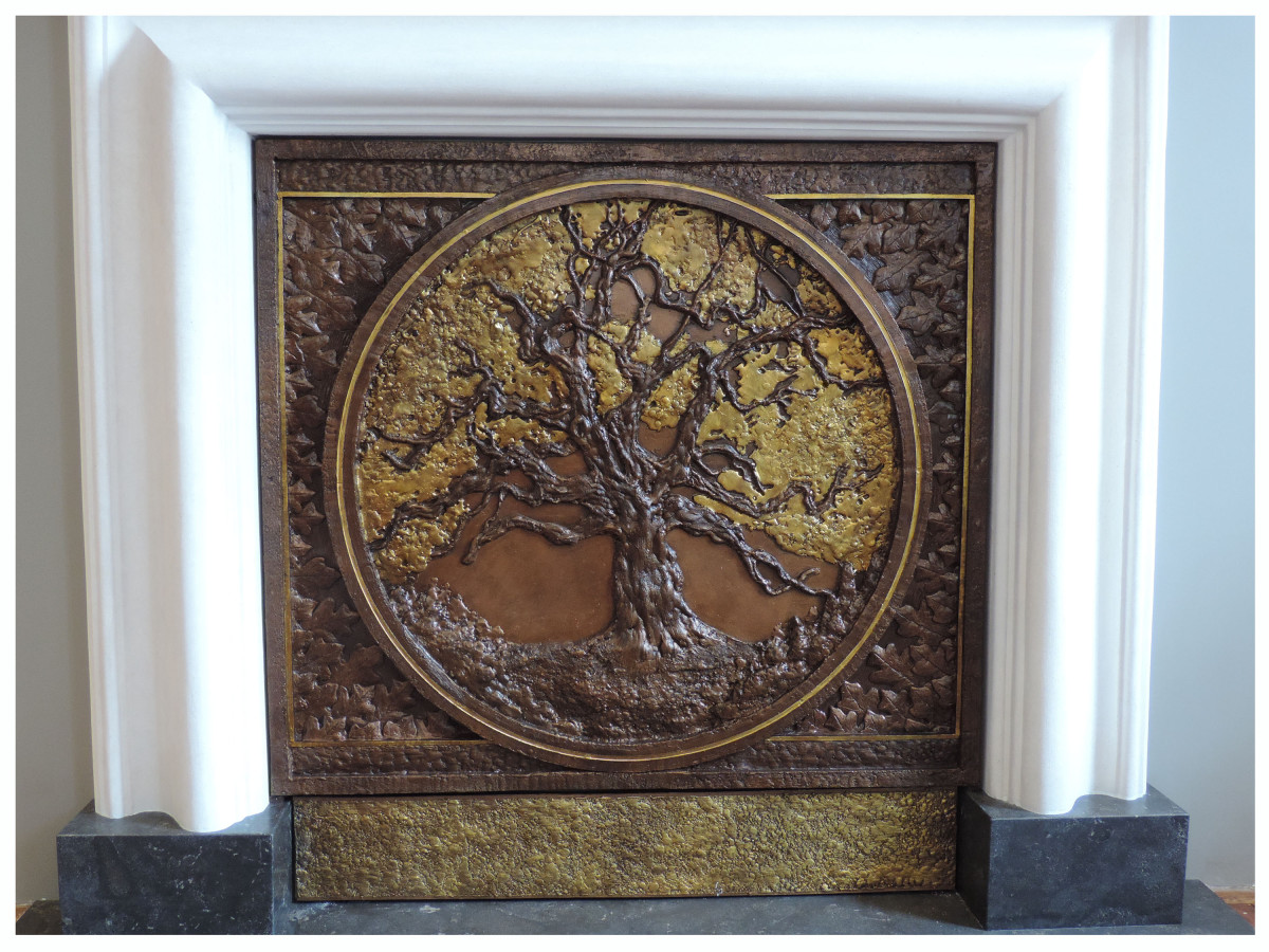 Oak Tree Fireplace Tableau - Resin and Gilding with Bronze Patina