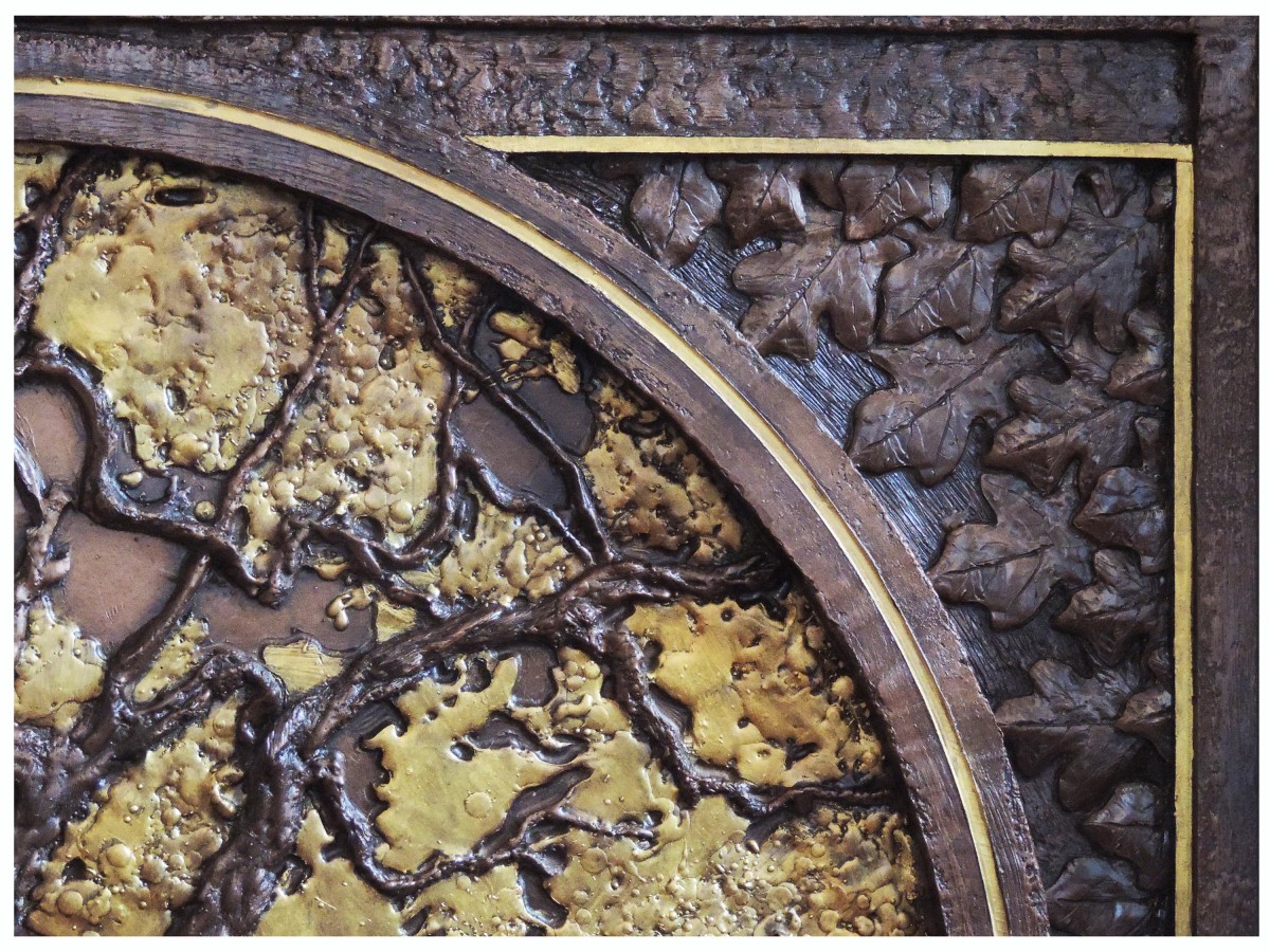 Oak Tree Fireplace Tableau - Resin and Gilding with Bronze Patina (Detail)